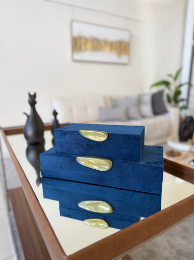 Caixa Decorativa Veludo Azul Safira