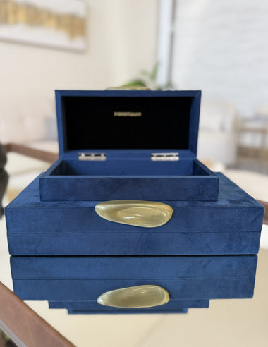 Caixa Decorativa Veludo Azul Safira