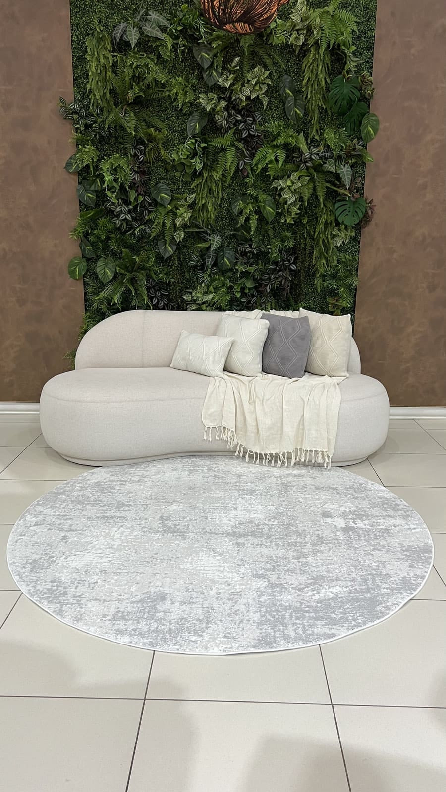 Tapete Turco Redondo Estonado Allure Cinza Com Off White Des 14 2,00m