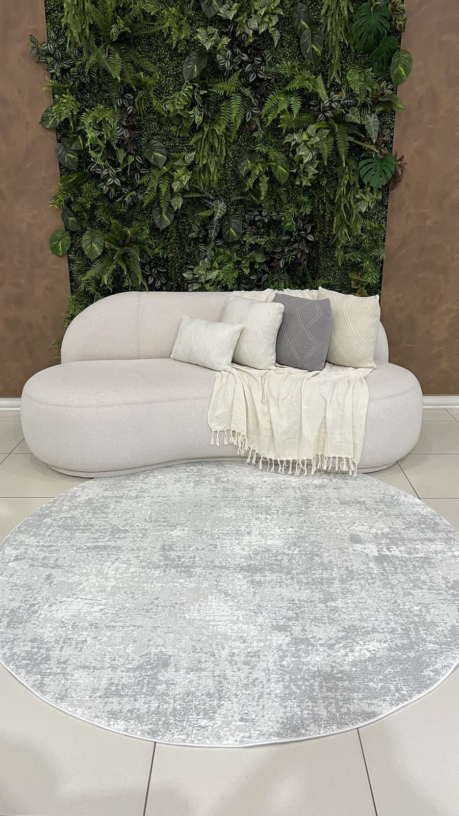 Tapete Turco Redondo Estonado Allure Cinza Com Off White Des 14 2,00m