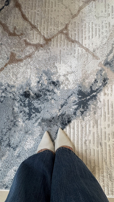 Tapete Turco Estonado Dali Marfim Com Azul Des 08