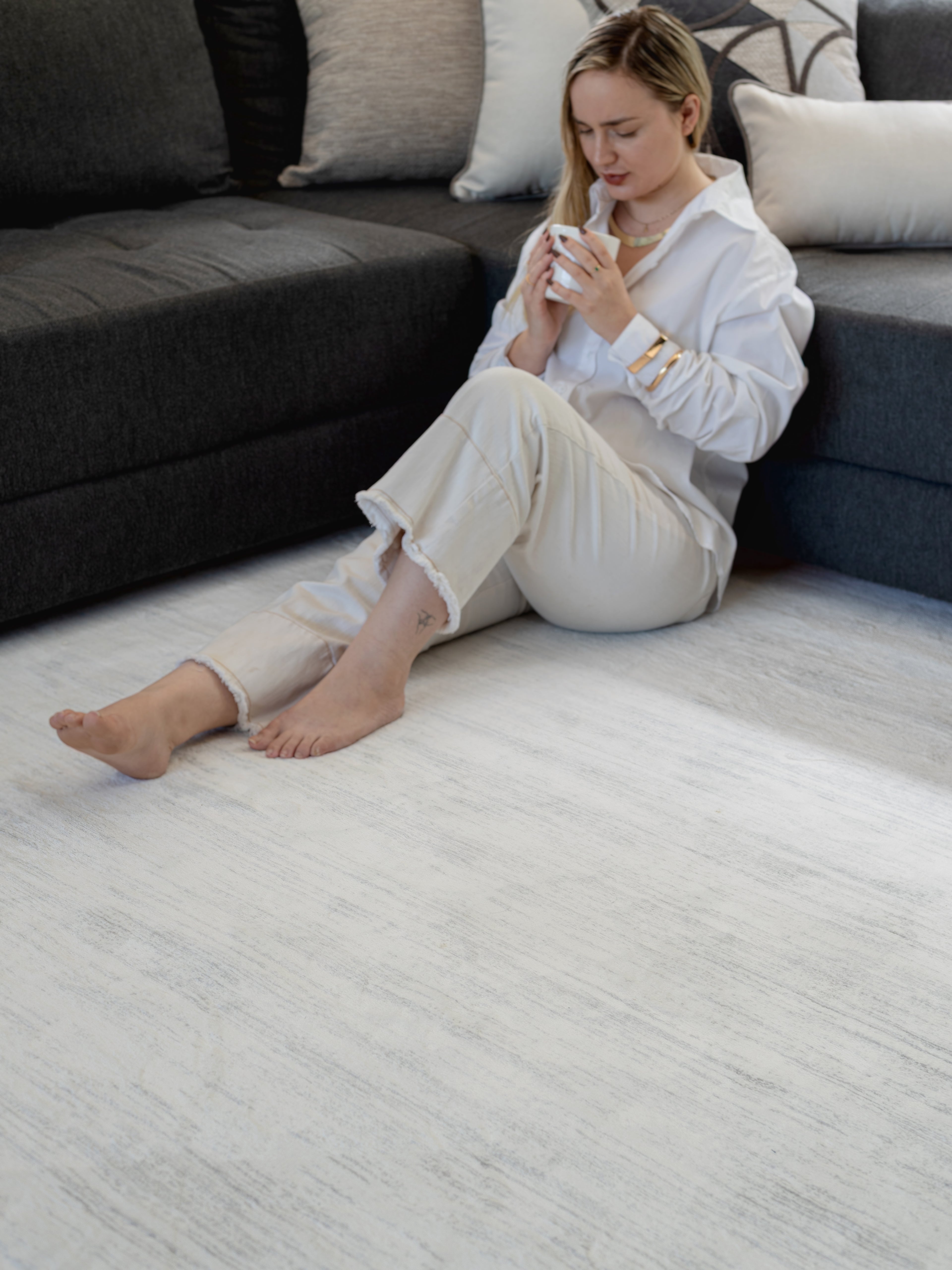 Tapete Egípcio Capadócia Cinza com Off White Des 03