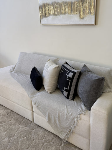 Manta Para Sofá Algodão Cinza Com Off White