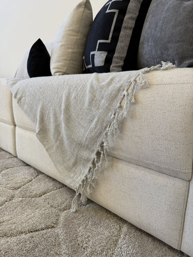 Manta Para Sofá Algodão Cinza Com Off White