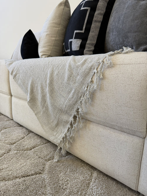 Manta Para Sofá Algodão Cinza Com Off White
